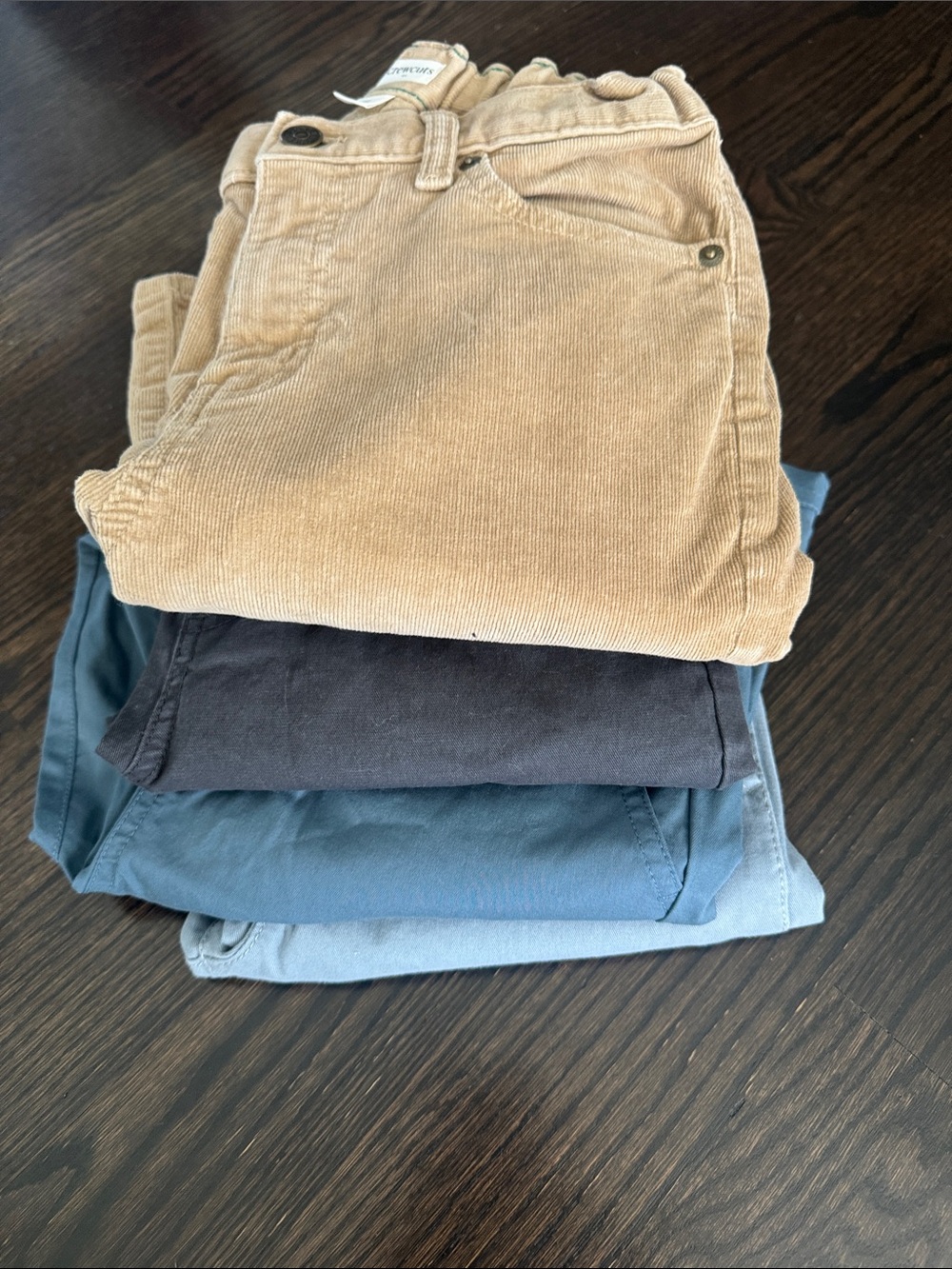 Stack of Four boys's Pants - Tan Corduroy + Navy + Teal + Light Blue